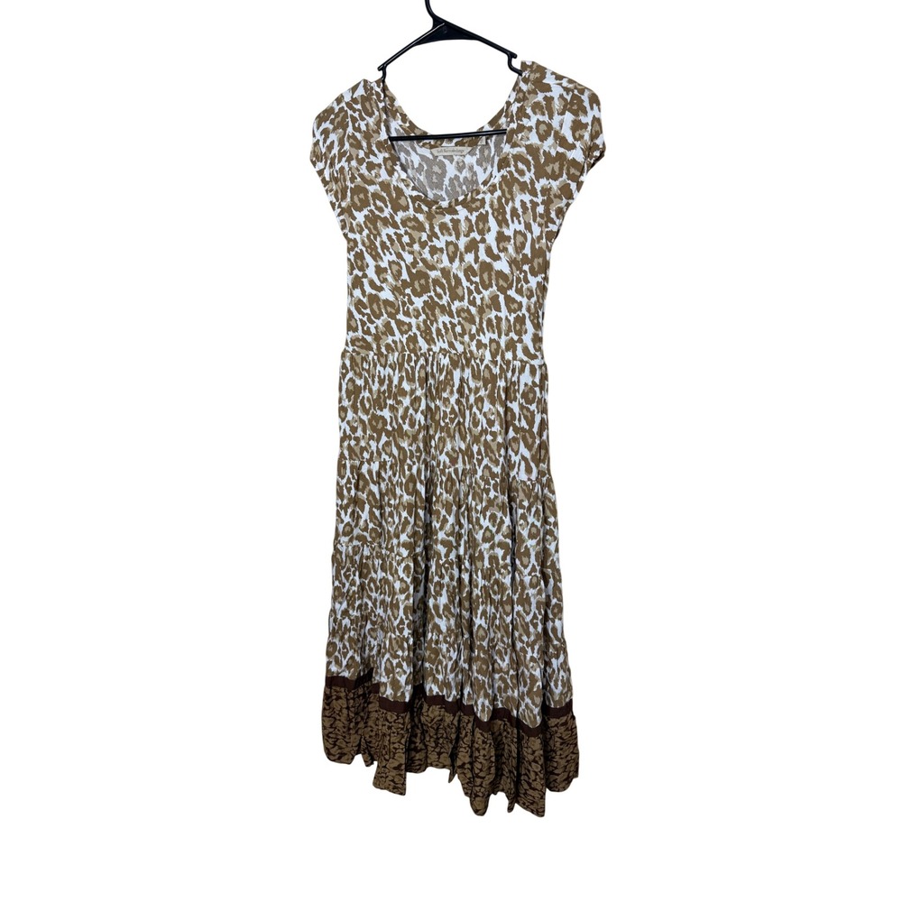 Soft Surroundings Leopard Print Tiered Midi Dress Brown White PXS
